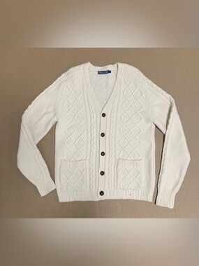 Woolovers Vintage Cardigan CREAM PURE NEW Wool Button (Minor hole at front)